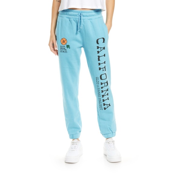 Parks Project Pants - Parks Project x GLCO Big Sur Fleece Graphic Sweatpants Light Blue, Size XS